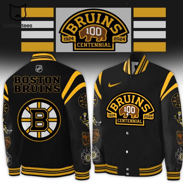 NHL Boston Bruins 1924-2024 Centennial Black Nike Logo Design Baseball Jacket