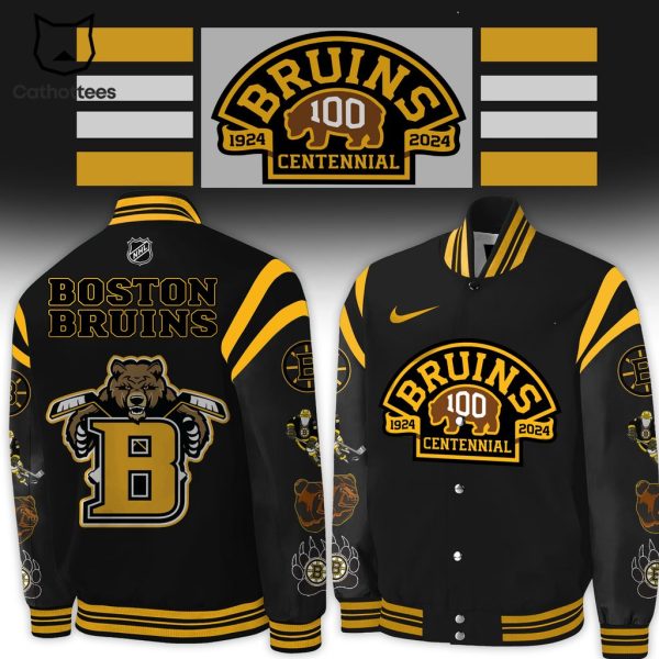 NHL Boston Bruins 1924-2024 Centennial Black Nike Logo Mascot Design Baseball Jacket