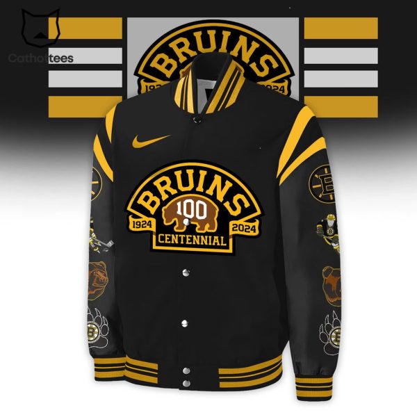 NHL Boston Bruins 1924-2024 Centennial Black Nike Logo Mascot Design Baseball Jacket