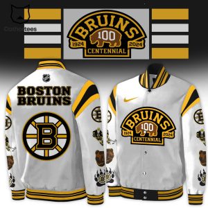 NHL Boston Bruins 1924-2024 Centennial White Nike Logo Design Baseball Jacket