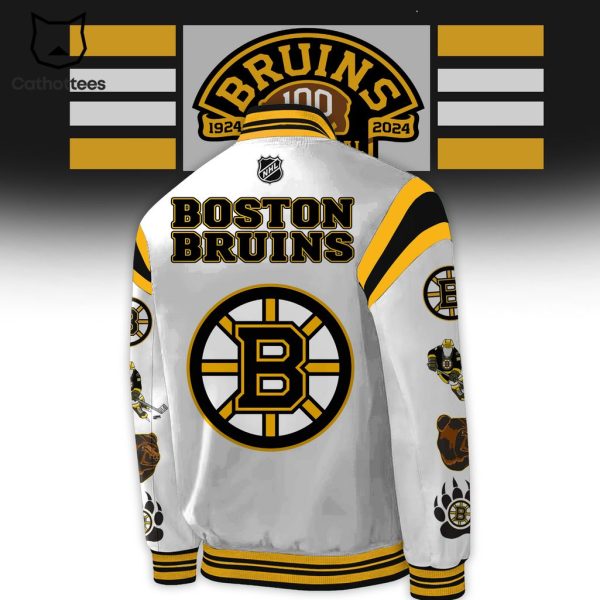 NHL Boston Bruins 1924-2024 Centennial White Nike Logo Design Baseball Jacket