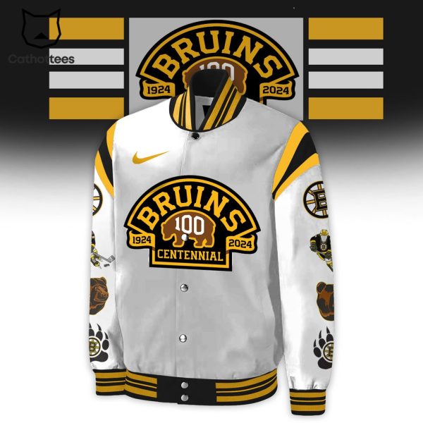 NHL Boston Bruins 1924-2024 Centennial White Nike Logo Design Baseball Jacket