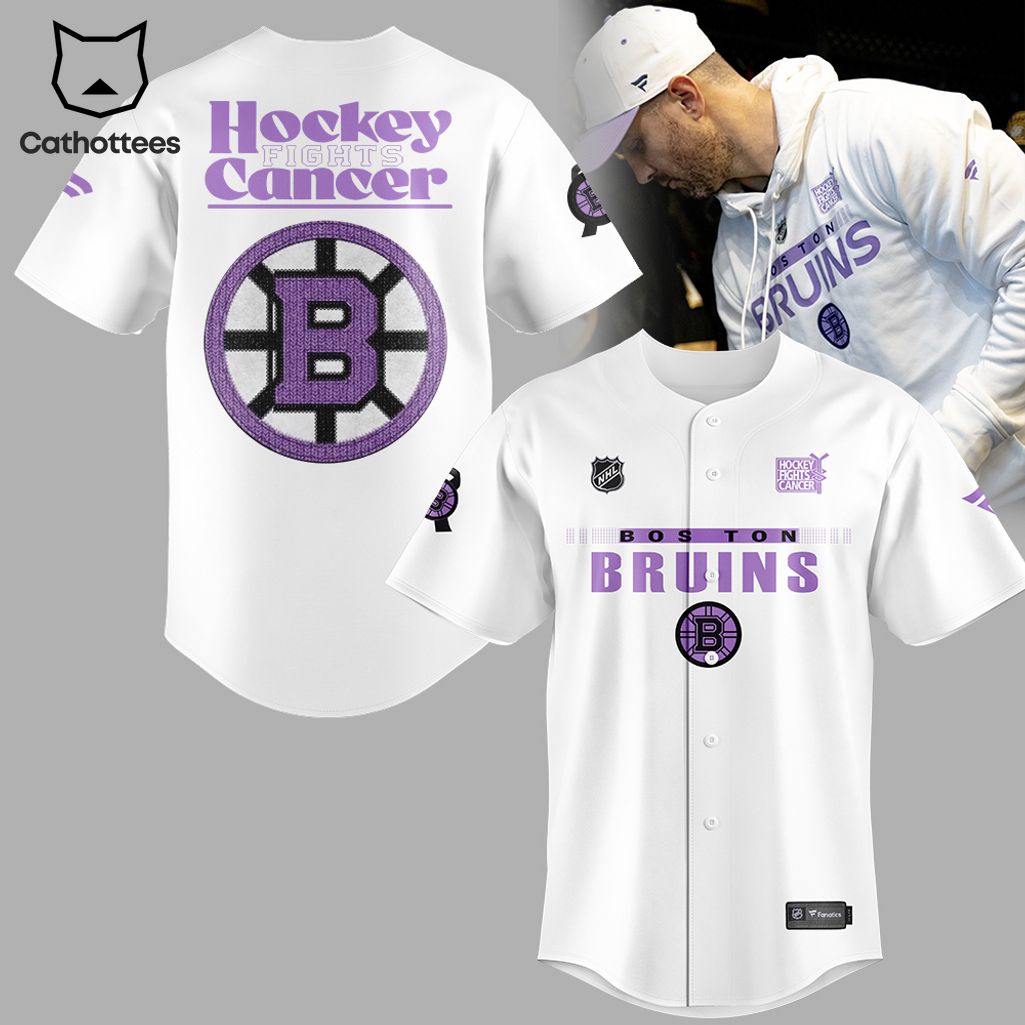 NHL Boston Bruins Hockey Fights Cancer Logo White Design Baseball Jersey