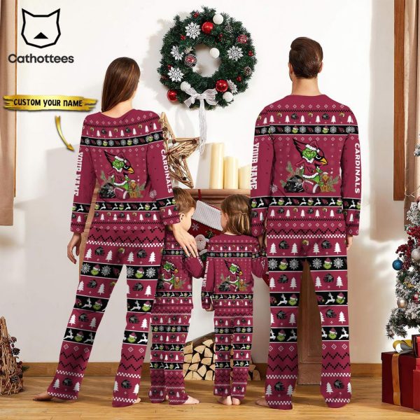 Personalized Arizona Cardinals Pajamas Grinch Christmas And Sport Team Red Mascot Design Pajamas Set Family