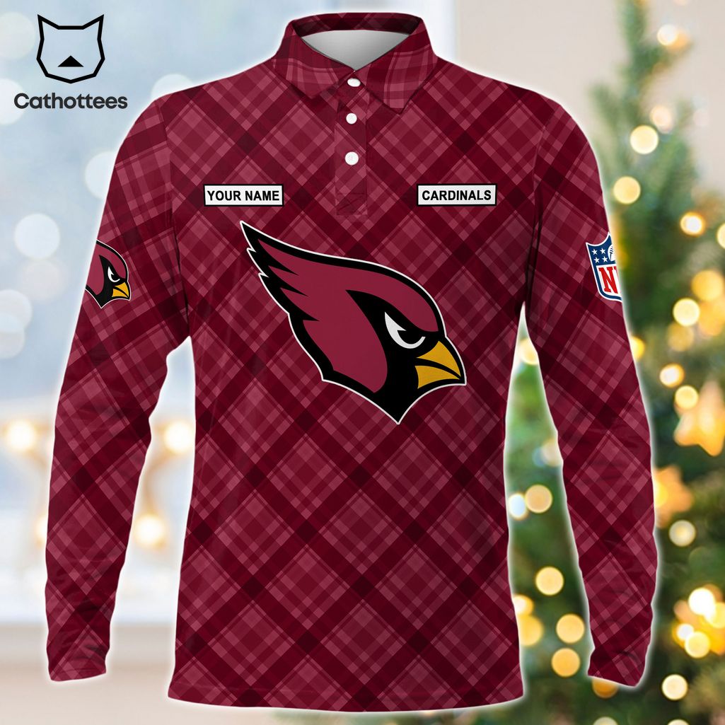 Personalized Arizona Cardinals Red Logo Design Long Sleeve Polo Shirt