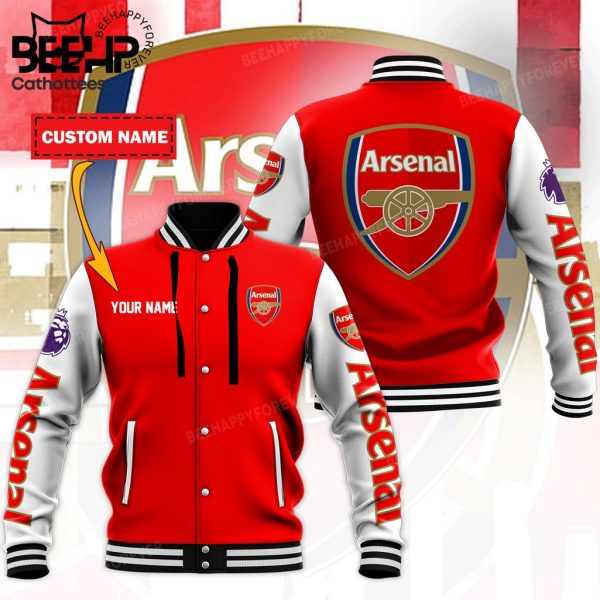 Personalized Arsenal Logo Red White Design Baseball Jacket