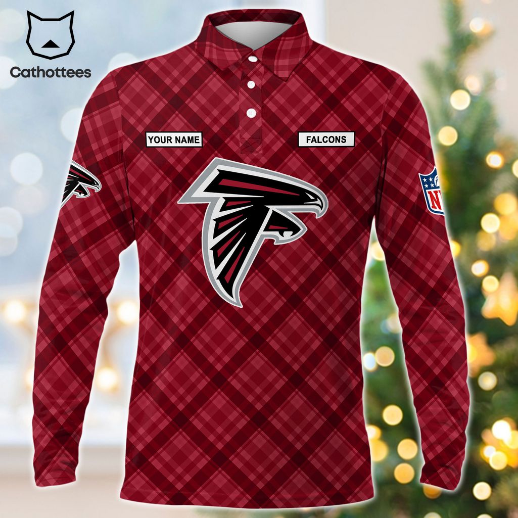 Personalized Atlanta Falcons Red Logo Design Long Sleeve Polo Shirt