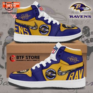 Personalized Baltimore Ravens Nike Logo Blue Yellow Design Air Jordan 1 High Top