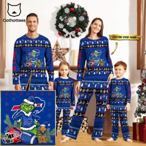 Personalized Buffalo Bills Pajamas Grinch Christmas And Sport Team  Blue Mascot Design Pajamas Set Family