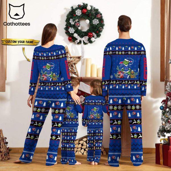 Personalized Buffalo Bills Pajamas Grinch Christmas And Sport Team  Blue Mascot Design Pajamas Set Family