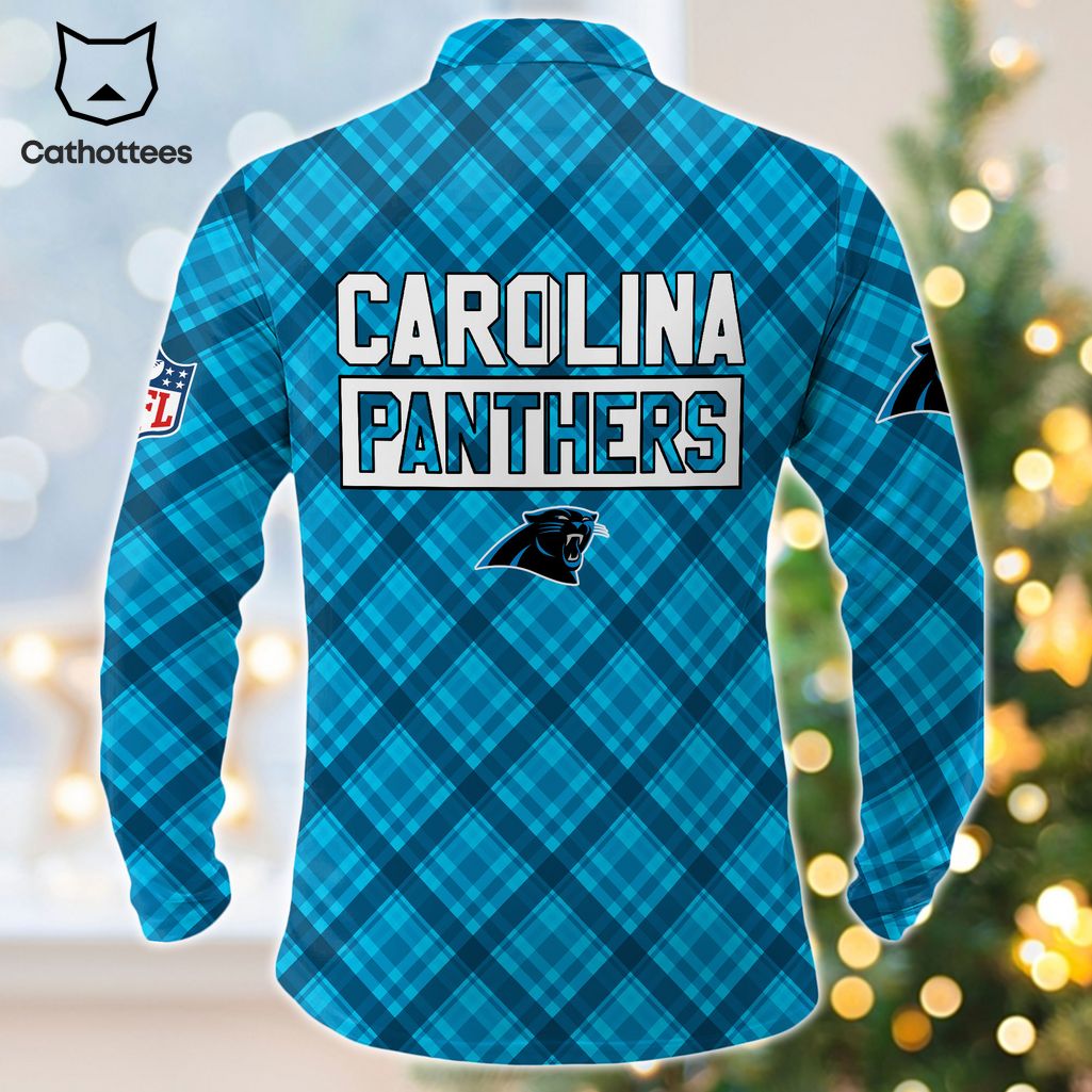 Personalized Carolina Panthers Blue Logo Design Long Sleeve Polo Shirt