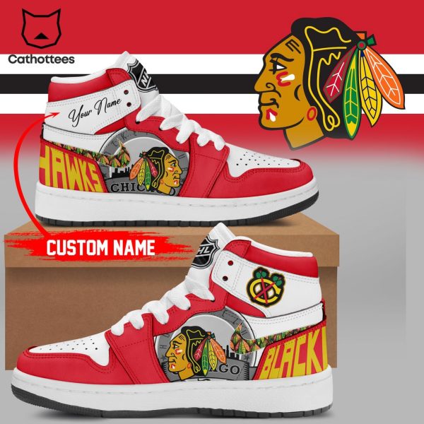 Personalized Chicago Blackhawks Nike Logo White Red Design Air Jordan 1 High Top