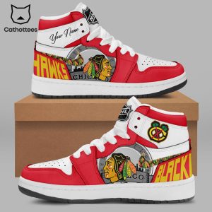 Personalized Chicago Blackhawks Nike Logo White Red Design Air Jordan 1 High Top