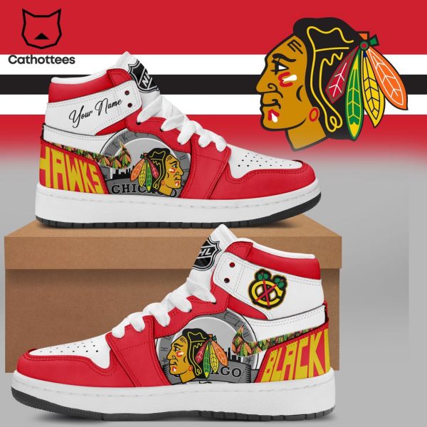 Personalized Chicago Blackhawks Nike Logo White Red Design Air Jordan 1 High Top