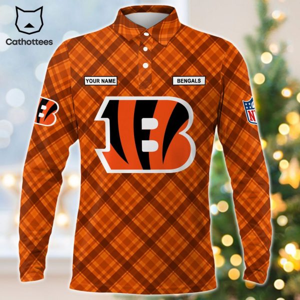 Personalized Cincinnati Bengals Orange Logo Design Long Sleeve Polo Shirt