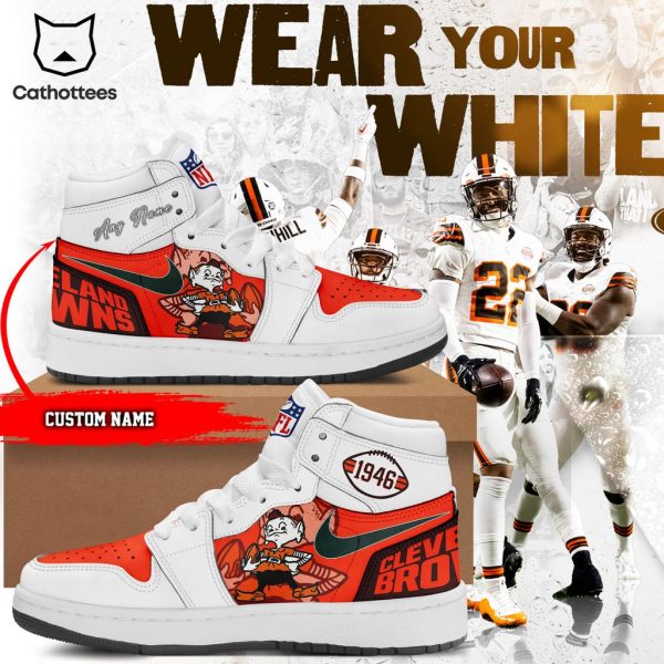 Personalized Cleveland Browns 1946 Nike Logo Orange White Design Air Jordan 1 High Top