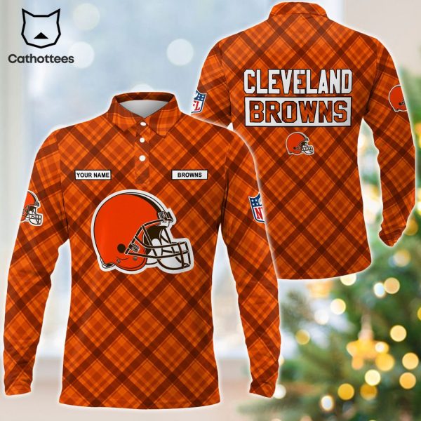 Personalized Cleveland Browns Orange Logo Design Long Sleeve Polo Shirt