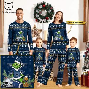 Personalized Dallas Cowboys Pajamas Grinch Christmas And Sport Team Brown Mascot Design Pajamas Set Family