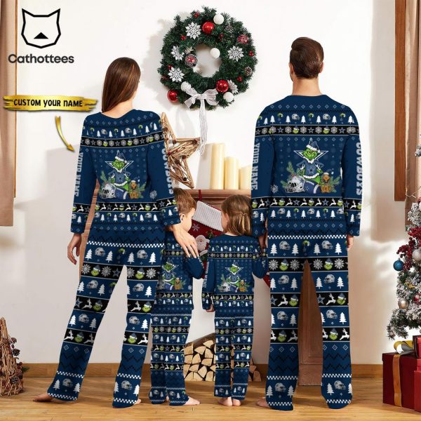 Personalized Dallas Cowboys Pajamas Grinch Christmas And Sport Team Brown Mascot Design Pajamas Set Family