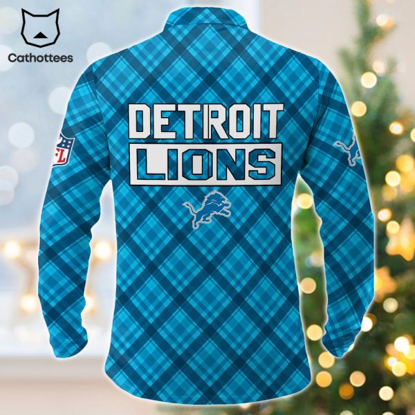 Personalized Detroit Lions Blue Logo Design Long Sleeve Polo Shirt