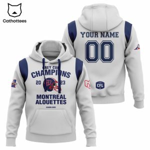 Personalized Grey Cup Champions Montreal Alouettes 2023 White Design 3D Hoodie