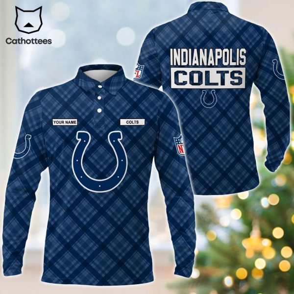 Personalized Indianapolis Colts Blue Logo Design Long Sleeve Polo Shirt