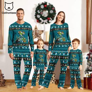 Personalized Jacksonville Jaguars Pajamas Grinch Christmas And Sport Team Green Mascot Design Pajamas Set Family