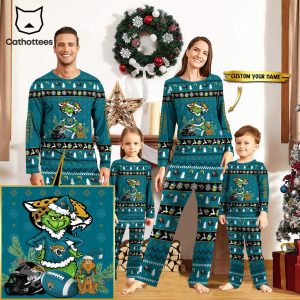 Personalized Jacksonville Jaguars Pajamas Grinch Christmas And Sport Team Green Mascot Design Pajamas Set Family