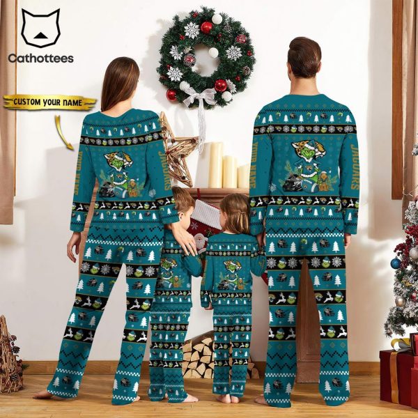 Personalized Jacksonville Jaguars Pajamas Grinch Christmas And Sport Team Green Mascot Design Pajamas Set Family