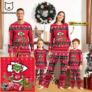 Personalized Kansas City Chiefs Pajamas Grinch Christmas And Sport Team Red Mascot Design Pajamas Set Family