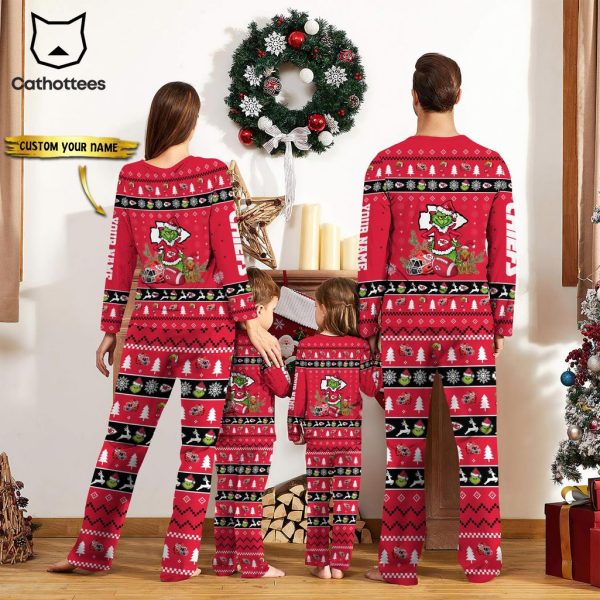 Personalized Kansas City Chiefs Pajamas Grinch Christmas And Sport Team Red Mascot Design Pajamas Set Family