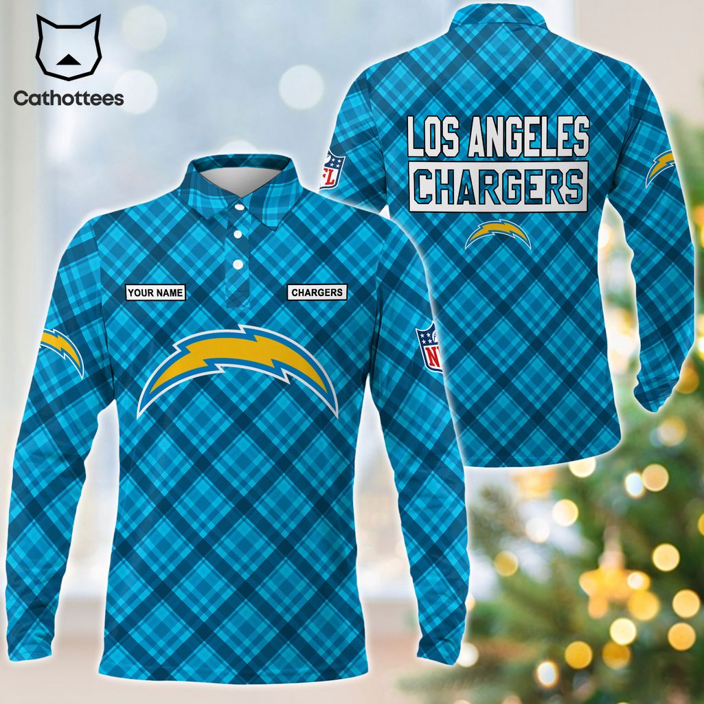 Personalized Los Angeles Chargers Blue Logo Design Long Sleeve Polo Shirt