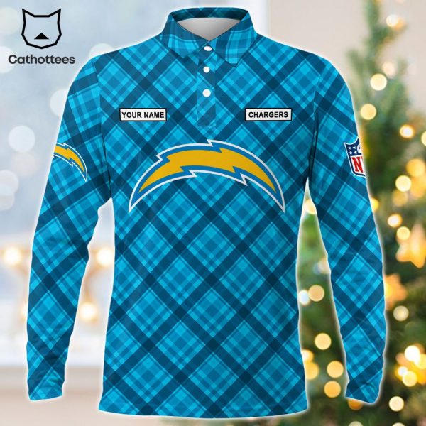 Personalized Los Angeles Chargers Blue Logo Design Long Sleeve Polo Shirt