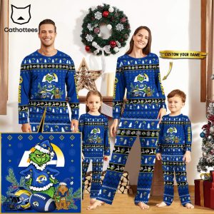 Personalized Los Angeles Rams Pajamas Grinch Christmas And Sport Team Mascot Blue Design Pajamas Set Family