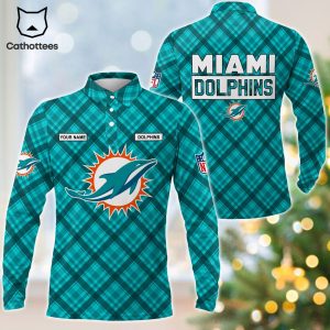 Personalized Miami Dolphins Blue Logo Design Long Sleeve Polo Shirt