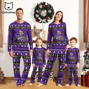 Personalized Minnesota Vikings Pajamas Grinch Christmas And Sport Team Purple Mascot Design Pajamas Set Family
