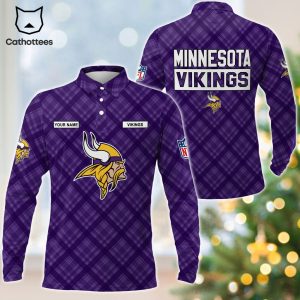Personalized Minnesota Vikings Purple Logo Design Long Sleeve Polo Shirt