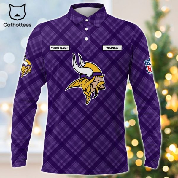 Personalized Minnesota Vikings Purple Logo Design Long Sleeve Polo Shirt