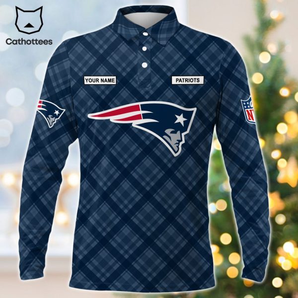 Personalized New England Patriots Blue Logo Design Long Sleeve Polo Shirt