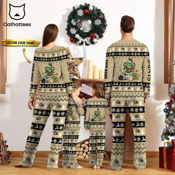 Personalized New Orleans Saints Pajamas Grinch Christmas And Sport Team Mascot Design Pajamas Set Family