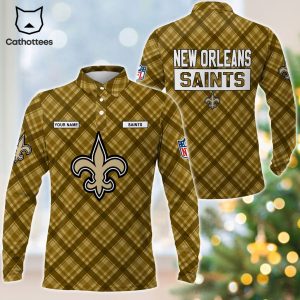 Personalized New Orleans Saints Yellow Logo Design Long Sleeve Polo Shirt