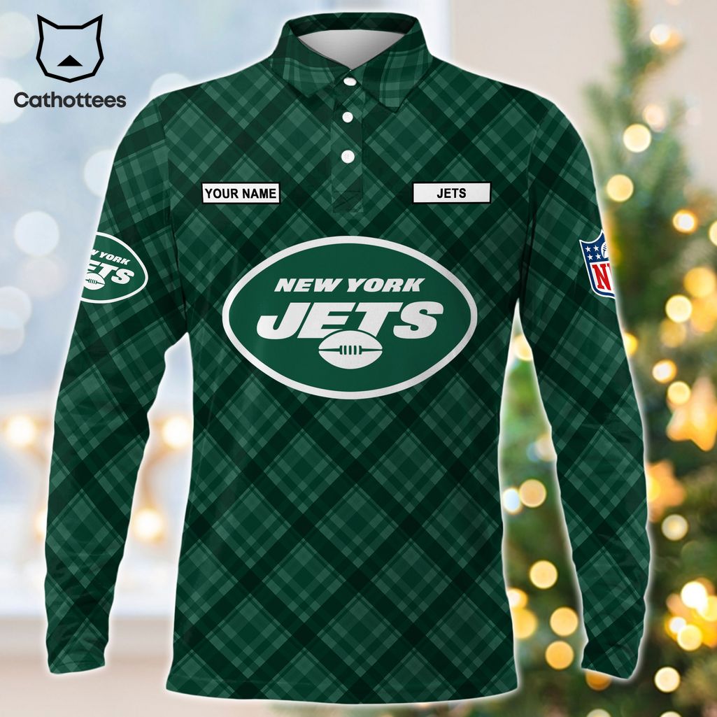 Personalized New York Jets Green Logo Design Long Sleeve Polo Shirt