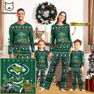 Personalized New York Jets Pajamas Grinch Christmas And Sport Team Green Mascot Design Pajamas Set Family