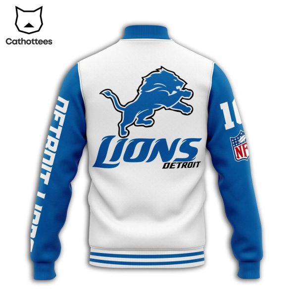 Personalized NFL Lions Detroit Mascot White Blue Design Baseball Jacket