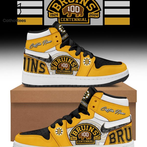 Personalized NHL Boston Bruins Centennial Nike Logo Air Jordan 1 High Top