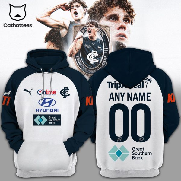 Personalized Ontime Hyundai AFL Carlton Blues Charlie Curnow White Blue Design 3D Hoodie