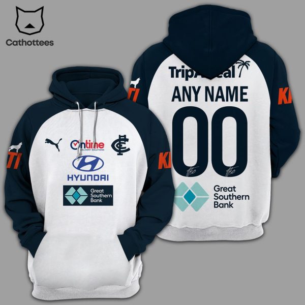 Personalized Ontime Hyundai AFL Carlton Blues Charlie Curnow White Blue Design 3D Hoodie