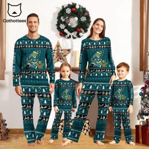 Personalized Philadelphia Eagles Pajamas Grinch Christmas And Sport Team Green Mascot Design Pajamas Set Family