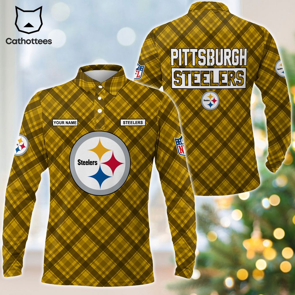 Personalized Pittsburgh Steelers Yellow Logo Design Long Sleeve Polo Shirt