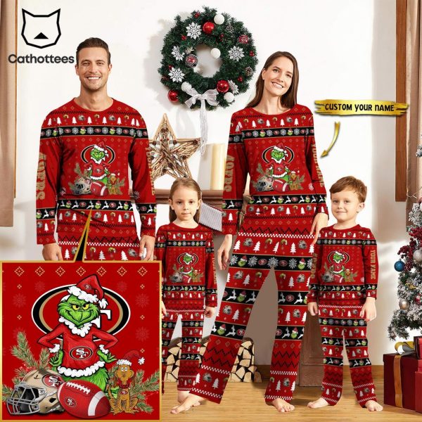 Personalized San Francisco 49ers Pajamas Grinch Christmas And Sport Team Red Mascot Design Pajamas Set Family